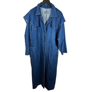 Denim Duster‎ Long Coat Jacket Blue Button Western cowboy riding
